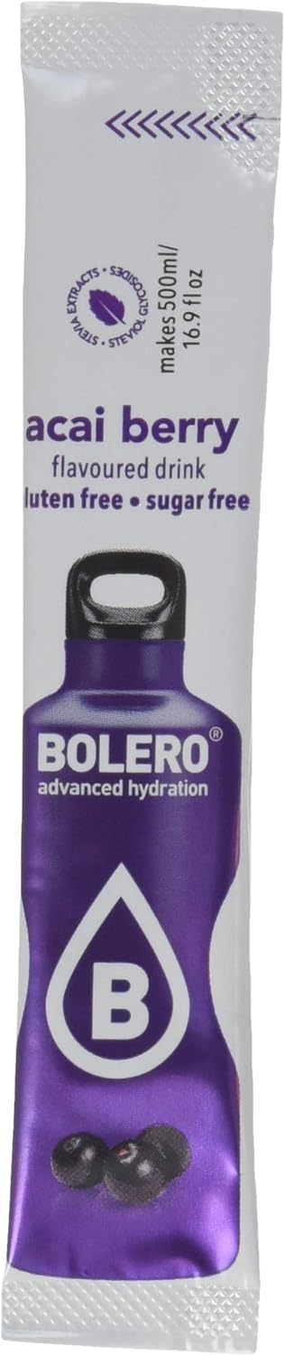 Bolero Sticks Sabor Bayas de Açaí, Caja de 12x3g. Bebida instantánea sin azúcar con Stevia y Vitamina C, un refresco antioxidante para una hidratación avanzada. Bolero - pack