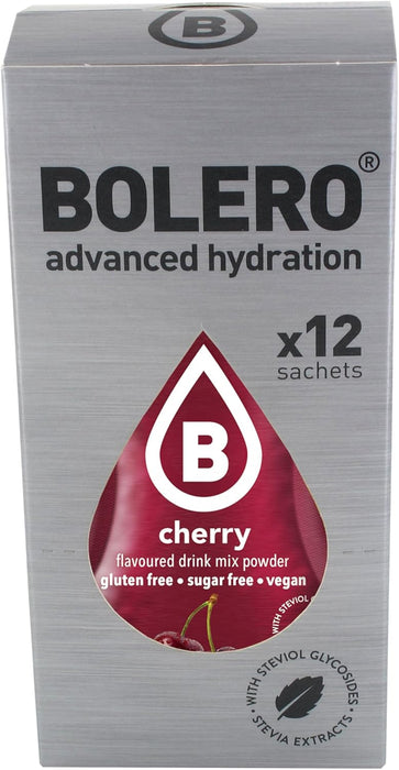 Bolero Sticks Sabor Cereza, Caja de 12x3g. Bebida instantánea en polvo sin azúcar, baja en calorías y con Stevia para una hidratación refrescante y saludable. Bolero - ingredientes