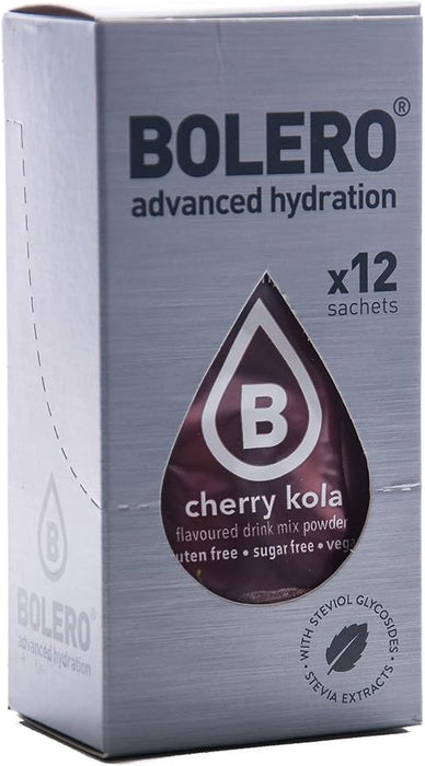 Bolero Sticks Sabor Cereza y Cola, Caja de 12x3g. Bebida instantánea sin azúcar, baja en calorías y con Stevia para una hidratación avanzada con un delicioso sabor. Bolero - frontal