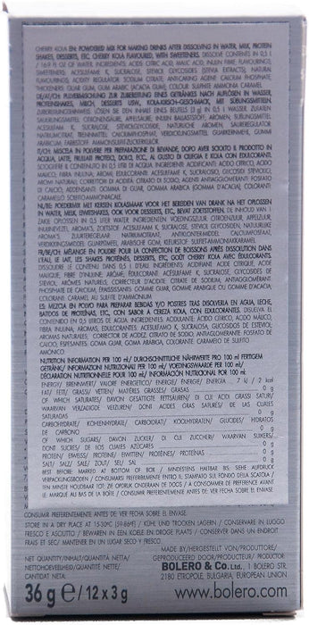 Bolero Sticks Sabor Cereza y Cola, Caja de 12x3g. Bebida instantánea sin azúcar, baja en calorías y con Stevia para una hidratación avanzada con un delicioso sabor. Bolero - uso
