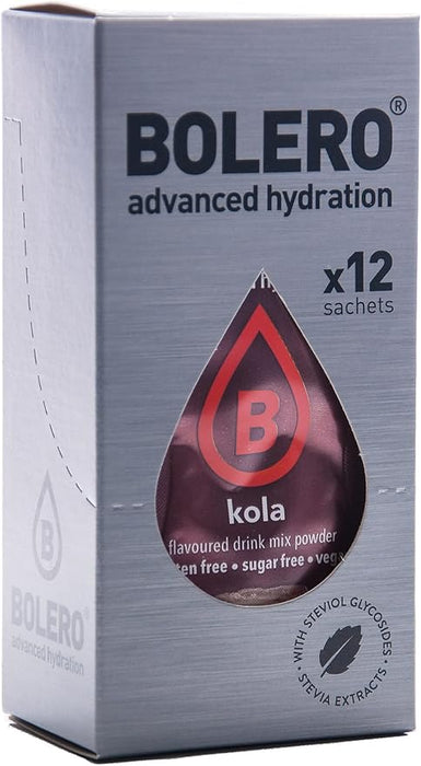 Bolero Sticks Sabor Cola, Pack de 12x3g. Bebida instantánea sin azúcar, sin grasas y baja en calorías, enriquecida con Vitamina C para una hidratación saludable y sabrosa. Bolero - frontal