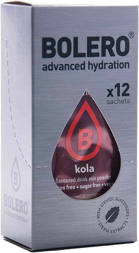 Bolero Sticks Sabor Cola, Pack de 12x3g. Bebida instantánea sin azúcar, sin grasas y baja en calorías, enriquecida con Vitamina C para una hidratación saludable y sabrosa. Bolero - frontal