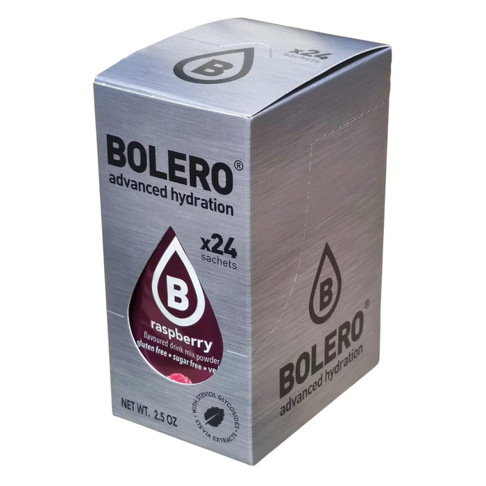 Bolero Sticks Sabor Frambuesa, Caja de 24x3g. Bebida en polvo individual sin azúcar y con Stevia, ideal para tu botella de agua y para llevar a cualquier parte. Bolero - frontal
