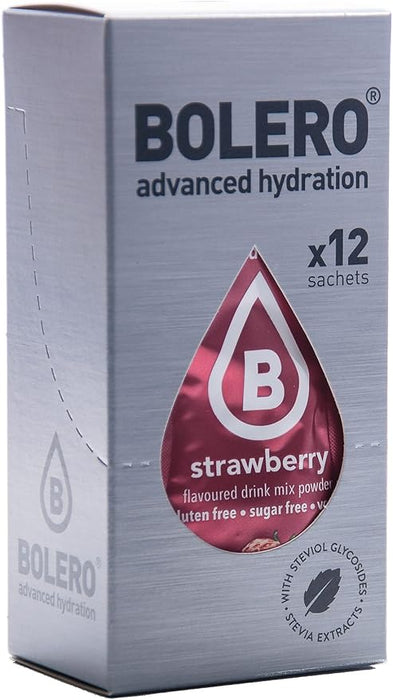 Bolero Sticks Sabor Fresa, 12x3g. Bebida en polvo para llevar sin azúcar, con Stevia y Vitamina C para una hidratación avanzada y refrescante en cualquier lugar. Bolero - frontal