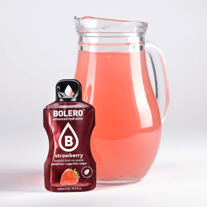 Bolero Sticks Sabor Fresa, 24 bolsitas de 3g. Formato para llevar de bebida soluble, sin azúcar, baja en calorías, sin lactosa y endulzada con Stevia. Bolero - ingredientes