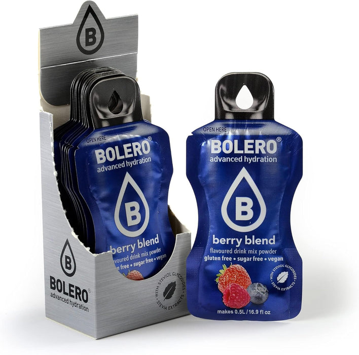 Bolero Sticks Sabor Frutos del Bosque, Caja de 12x3g. Bebida hidrosoluble sin azúcar, con Stevia y Vitamina C para una hidratación refrescante y saludable. Bolero - detalle