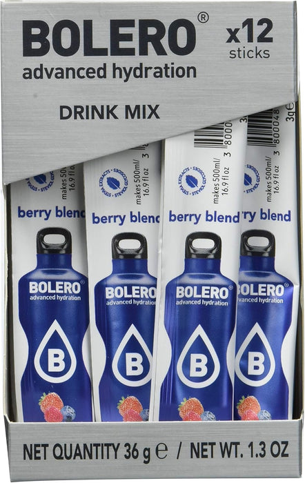 Bolero Sticks Sabor Frutos del Bosque, Caja de 12x3g. Bebida hidrosoluble sin azúcar, con Stevia y Vitamina C para una hidratación refrescante y saludable. Bolero - lateral