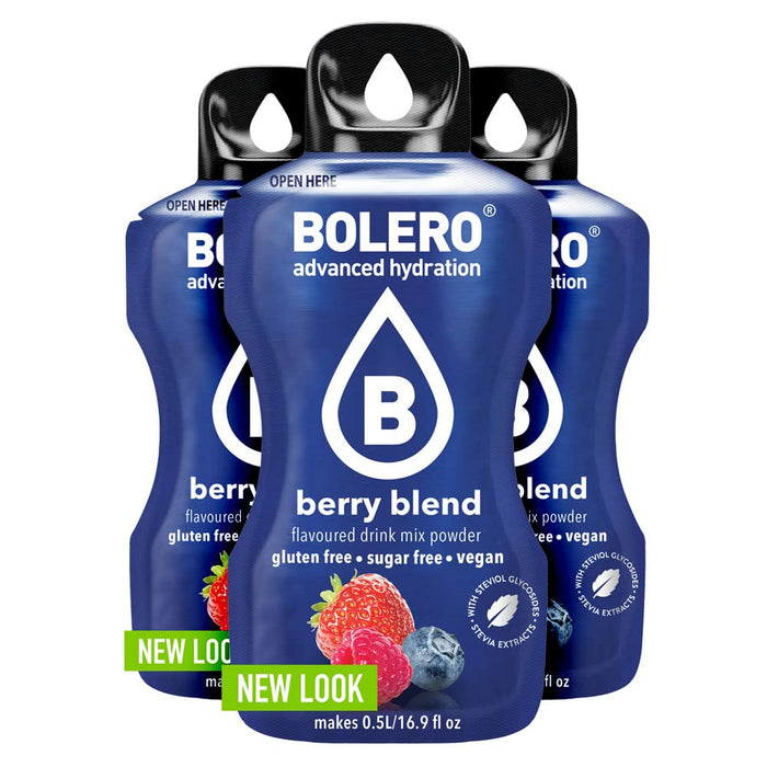 Bolero Sticks Sabor Frutos del Bosque, Caja de 24x3g. Bebida en polvo individual sin azúcar y con Stevia, ideal para tu botella de agua y para llevar a cualquier parte. Bolero - extra