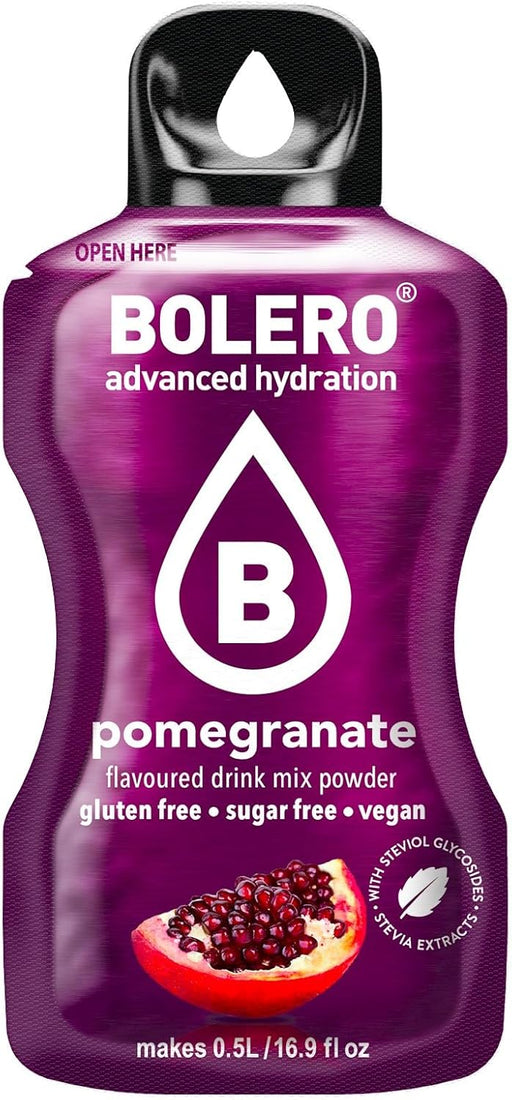 Bolero Sticks Sabor Granada, Caja de 12x3g. Bebida en polvo sin azúcar, baja en calorías y con Stevia para una hidratación refrescante y saludable. Bolero - pack