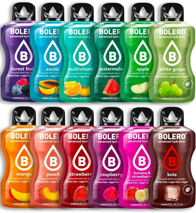Bolero Sticks Sabor Granada, Caja de 12x3g. Bebida en polvo sin azúcar, baja en calorías y con Stevia para una hidratación refrescante y saludable. Bolero - zoom
