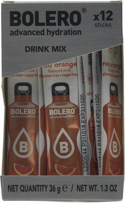 Bolero Sticks Sabor Grosella Negra, Caja de 12x3g. Bebida en polvo sin azúcar, baja en calorías y con Stevia para una hidratación refrescante y saludable. Bolero - lateral