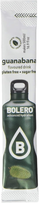 Bolero Sticks Sabor Guanábana, Caja de 12x3g. Bebida instantánea sin azúcar, baja en calorías y con Stevia para una hidratación avanzada con un delicioso toque tropical. Bolero - pack