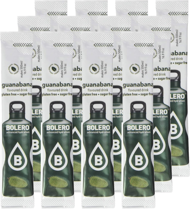 Bolero Sticks Sabor Guanábana, Caja de 12x3g. Bebida instantánea sin azúcar, baja en calorías y con Stevia para una hidratación avanzada con un delicioso toque tropical. Bolero - uso