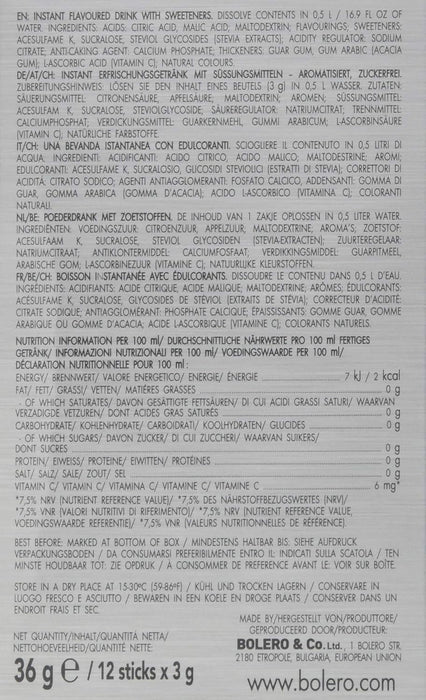 Bolero Sticks Sabor Guaraná, Caja de 12x3g. Bebida instantánea sin azúcar, baja en calorías y con Stevia para una hidratación avanzada con un delicioso sabor. Bolero - presentacion
