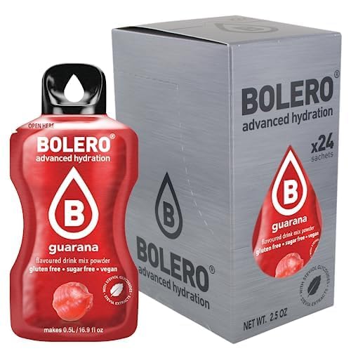 Bolero Sticks Sabor Guaraná, Caja de 24x3g. Bebida en polvo sin azúcar para llevar, con Stevia y Vitamina C. Ideal para niños, deportistas y veganos, sin gluten y bajo en calorías. Bolero - frontal