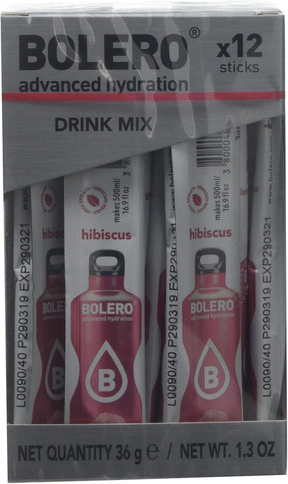 Bolero Sticks Sabor Hibisco, Caja de 12x3g. Bebida en polvo sin azúcar, baja en calorías y con Stevia para una hidratación avanzada con un delicioso y único sabor floral. Bolero - uso