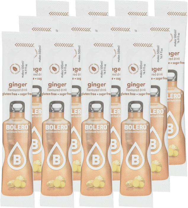 Bolero Sticks Sabor Jengibre, Caja de 12x3g. Bebida instantánea sin azúcar, baja en calorías y con Stevia para una hidratación avanzada con un delicioso y único sabor. Bolero - detalle