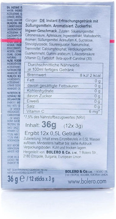 Bolero Sticks Sabor Jengibre, Caja de 12x3g. Bebida instantánea sin azúcar, baja en calorías y con Stevia para una hidratación avanzada con un delicioso y único sabor. Bolero - zoom