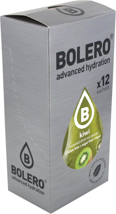 Bolero Sticks Sabor Kiwi, Caja de 12x3g. Bebida instantánea en polvo sin azúcar, baja en calorías y con Stevia para una hidratación refrescante y saludable. Bolero - detalle