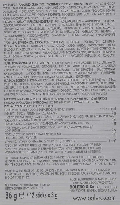 Bolero Sticks Sabor Kiwi, Caja de 12x3g. Bebida instantánea en polvo sin azúcar, baja en calorías y con Stevia para una hidratación refrescante y saludable. Bolero - extra