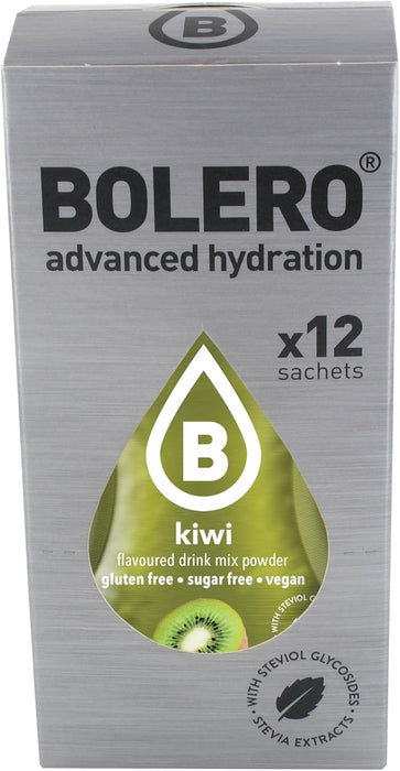 Bolero Sticks Sabor Kiwi, Caja de 12x3g. Bebida instantánea en polvo sin azúcar, baja en calorías y con Stevia para una hidratación refrescante y saludable. Bolero - pack