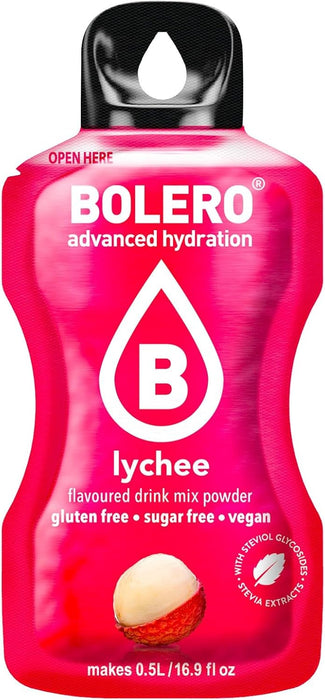 Bolero Sticks Sabor Lichi, Caja de 12x3g. Bebida en polvo sin azúcar, baja en calorías y con Stevia para una hidratación refrescante y saludable. Bolero - detalle