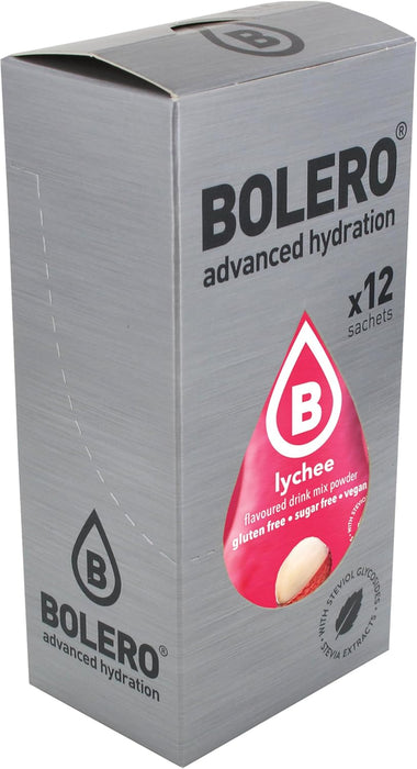 Bolero Sticks Sabor Lichi, Caja de 12x3g. Bebida en polvo sin azúcar, baja en calorías y con Stevia para una hidratación refrescante y saludable. Bolero - ingredientes