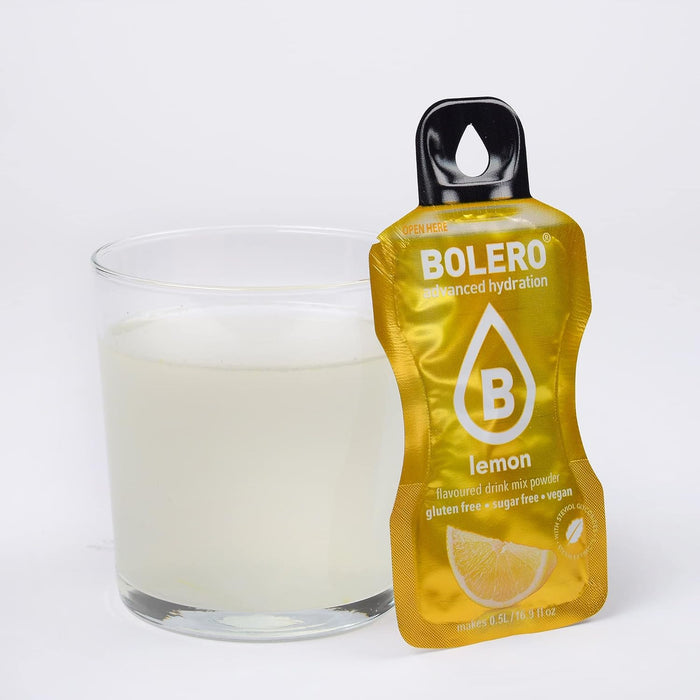 Bolero Sticks Sabor Limón, Caja de 12x3g. Bebida instantánea en polvo sin azúcar, baja en calorías y con Stevia para una hidratación refrescante y saludable. Bolero - zoom