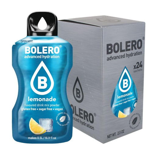 Bolero Sticks Sabor Limonada, caja de 24 sobres de 3g. Bebida en polvo para preparar un refresco sin azúcar, con Stevia, Vitamina C y bajo en calorías para llevar. Bolero - frontal