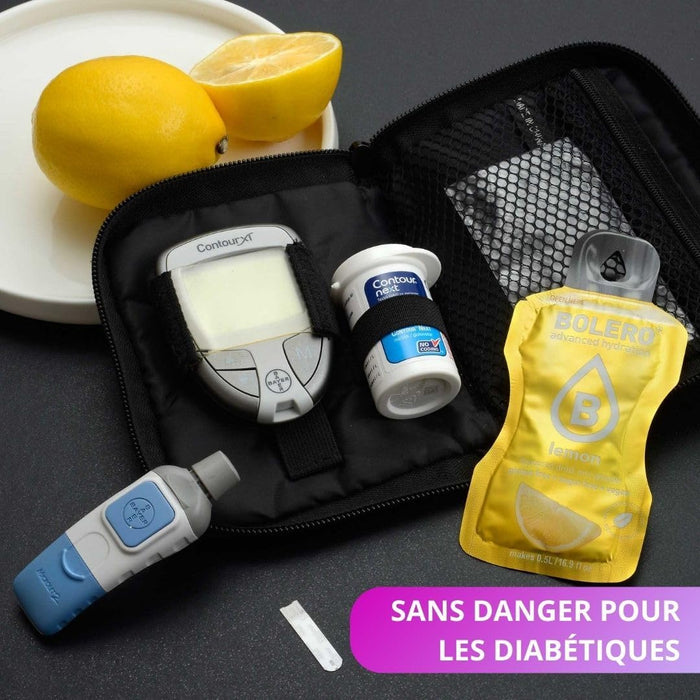 Bolero Sticks Sabor Limonada, caja de 24 sobres de 3g. Bebida en polvo para preparar un refresco sin azúcar, con Stevia, Vitamina C y bajo en calorías para llevar. Bolero - presentacion