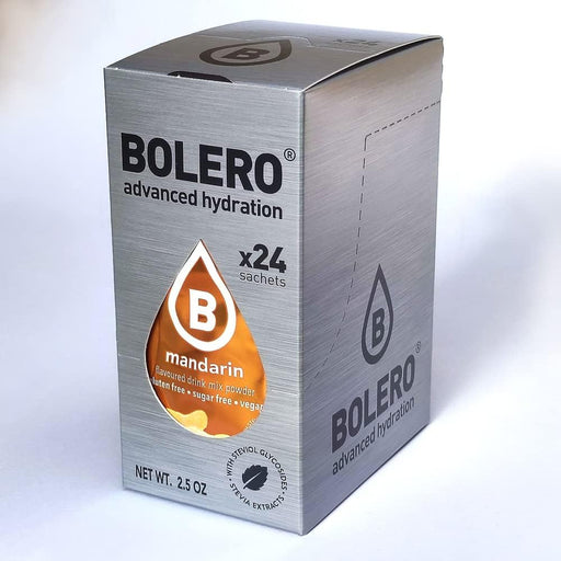 Bolero Sticks Sabor Mandarina, Caja de 24x3g. Bebida en polvo soluble sin azúcar, con Stevia y Vitaminas. Ideal para llevar, sin gluten, sin lactosa y bajo en calorías. Bolero - frontal