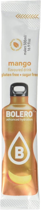Bolero Sticks Sabor Mango, Caja de 12x3g. Bebida instantánea sin azúcar, baja en calorías y con Stevia para una hidratación avanzada con un delicioso toque tropical. Bolero - lateral