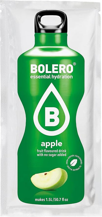 Bolero Sticks Sabor Manzana, Caja de 12x3g. Bebida en polvo sin azúcar, baja en calorías y con Stevia para una hidratación refrescante y saludable. Bolero - detalle