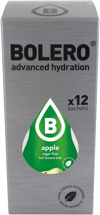Bolero Sticks Sabor Manzana, Caja de 12x3g. Bebida en polvo sin azúcar, baja en calorías y con Stevia para una hidratación refrescante y saludable. Bolero - pack