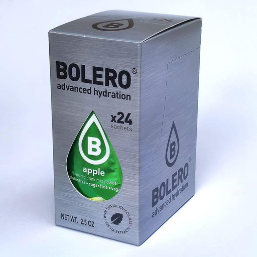 Bolero Sticks Sabor Manzana, Caja de 24x3g. Bebida en polvo soluble sin azúcar, con Stevia y Vitaminas. Ideal para llevar, sin gluten, sin lactosa y bajo en calorías. Bolero - frontal