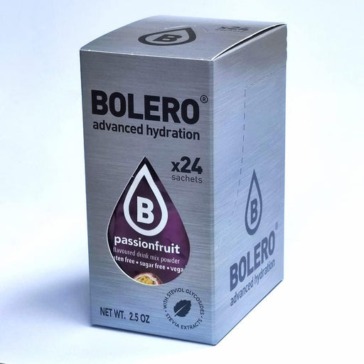 Bolero Sticks Sabor Maracuyá, Caja de 24x3g. Bebida en polvo soluble sin azúcar, con Stevia y Vitaminas. Ideal para llevar, sin gluten, sin lactosa y bajo en calorías. Bolero - frontal