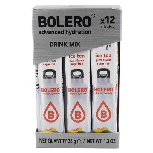 Bolero Sticks Sabor Melocotón, Caja de 12x3g. Bebida instantánea en polvo sin azúcar con Stevia y Vitamina C, ideal para tu botella de agua y para llevar a cualquier parte. Bolero - frontal