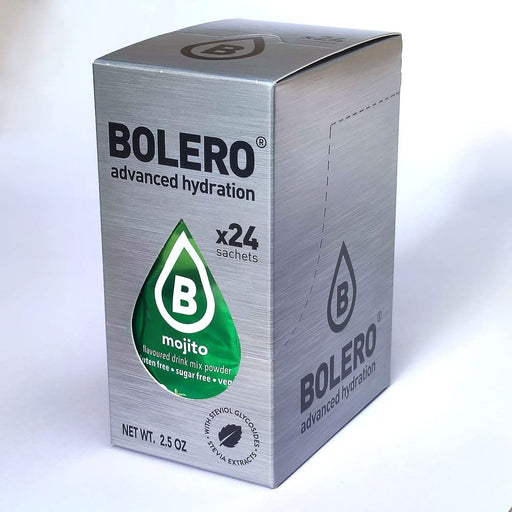 Bolero Sticks Sabor Mojito, Caja de 24x3g. Bebida en polvo sin azúcar para llevar, con Stevia y Vitaminas. Ideal para niños, deportistas y veganos, sin gluten y bajo en calorías. Bolero - frontal