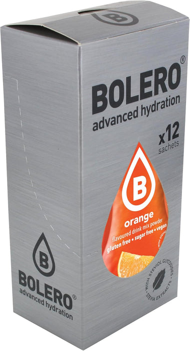 Bolero Sticks Sabor Naranja, Caja de 12x3g. Bebida instantánea en polvo sin azúcar con Stevia y Vitamina C, ideal para tu botella de agua y para llevar a cualquier parte. Bolero - detalle
