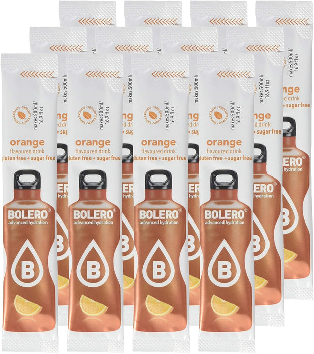 Bolero Sticks Sabor Naranja, Caja de 12x3g. Bebida instantánea en polvo sin azúcar con Stevia y Vitamina C, ideal para tu botella de agua y para llevar a cualquier parte. Bolero - extra