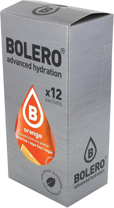 Bolero Sticks Sabor Naranja, Caja de 12x3g. Bebida instantánea en polvo sin azúcar con Stevia y Vitamina C, ideal para tu botella de agua y para llevar a cualquier parte. Bolero - frontal