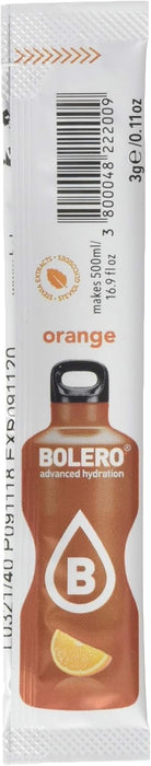 Bolero Sticks Sabor Naranja, Caja de 12x3g. Bebida instantánea en polvo sin azúcar con Stevia y Vitamina C, ideal para tu botella de agua y para llevar a cualquier parte. Bolero - lateral