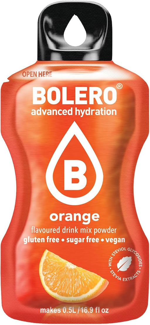 Bolero Sticks Sabor Naranja, Caja de 12x3g. Bebida instantánea en polvo sin azúcar con Stevia y Vitamina C, ideal para tu botella de agua y para llevar a cualquier parte. Bolero - pack