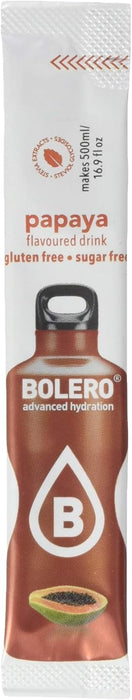 Bolero Sticks Sabor Papaya, Caja de 12x3g. Bebida en polvo sin azúcar, baja en calorías y con Stevia para una hidratación refrescante y saludable. Bolero - pack