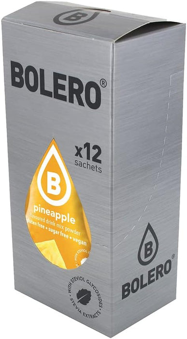 Bolero Sticks Sabor Piña, Pack de 12x3g. Bebida instantánea sin azúcar, baja en calorías y con Stevia para una hidratación avanzada con un delicioso toque tropical. Bolero - extra
