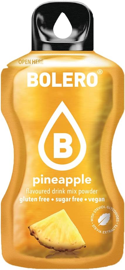 Bolero Sticks Sabor Piña, Pack de 12x3g. Bebida instantánea sin azúcar, baja en calorías y con Stevia para una hidratación avanzada con un delicioso toque tropical. Bolero - frontal
