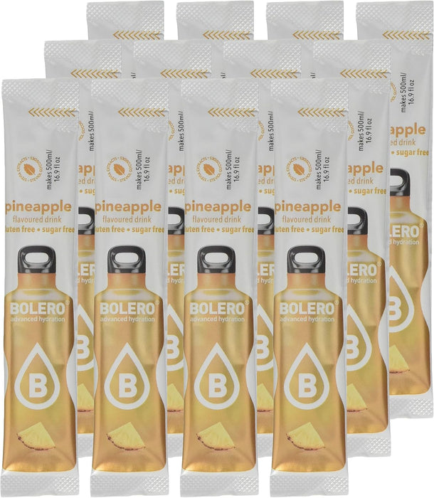 Bolero Sticks Sabor Piña, Pack de 12x3g. Bebida instantánea sin azúcar, baja en calorías y con Stevia para una hidratación avanzada con un delicioso toque tropical. Bolero - uso
