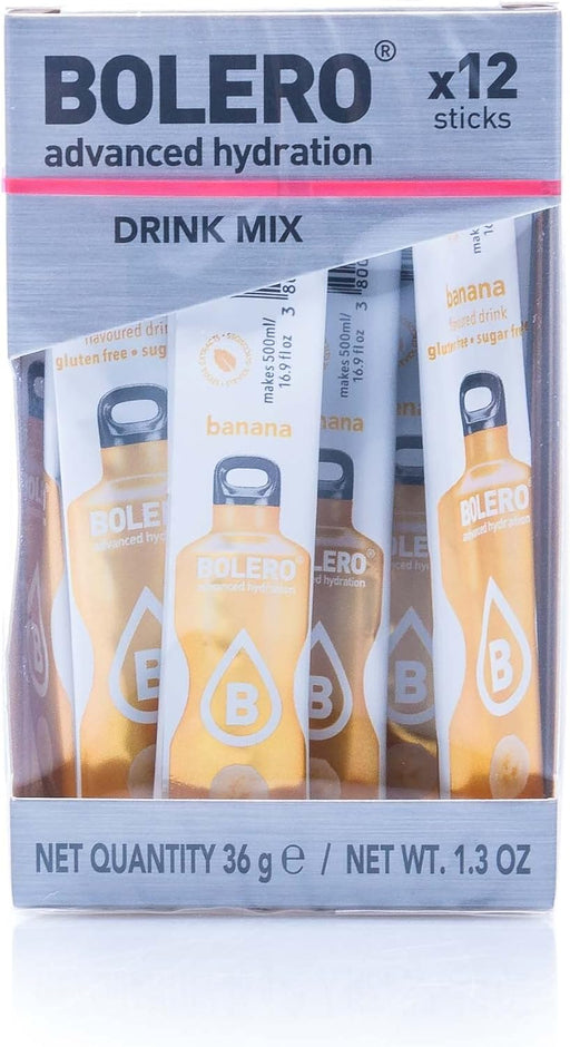 Bolero Sticks Sabor Plátano, Caja de 12x3g. Bebida instantánea sin azúcar, baja en calorías y con Stevia para una hidratación avanzada con un delicioso sabor. Bolero - pack