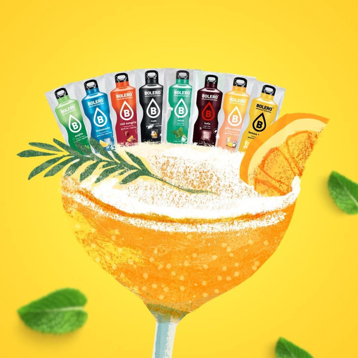 Bolero Sticks Sabor Pomelo Amarillo, Caja de 24x3g. Bebida en polvo sin azúcar, baja en calorías y con Stevia para una hidratación refrescante y saludable. Bolero - lateral