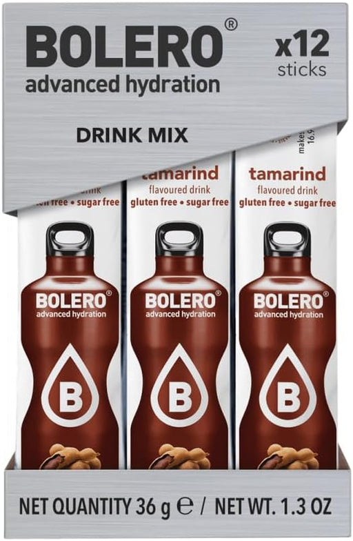 Bolero Sticks Sabor Tamarindo, Caja de 12x3g. Bebida en polvo sin azúcar, baja en calorías y con Stevia para una hidratación refrescante y saludable. Bolero - frontal